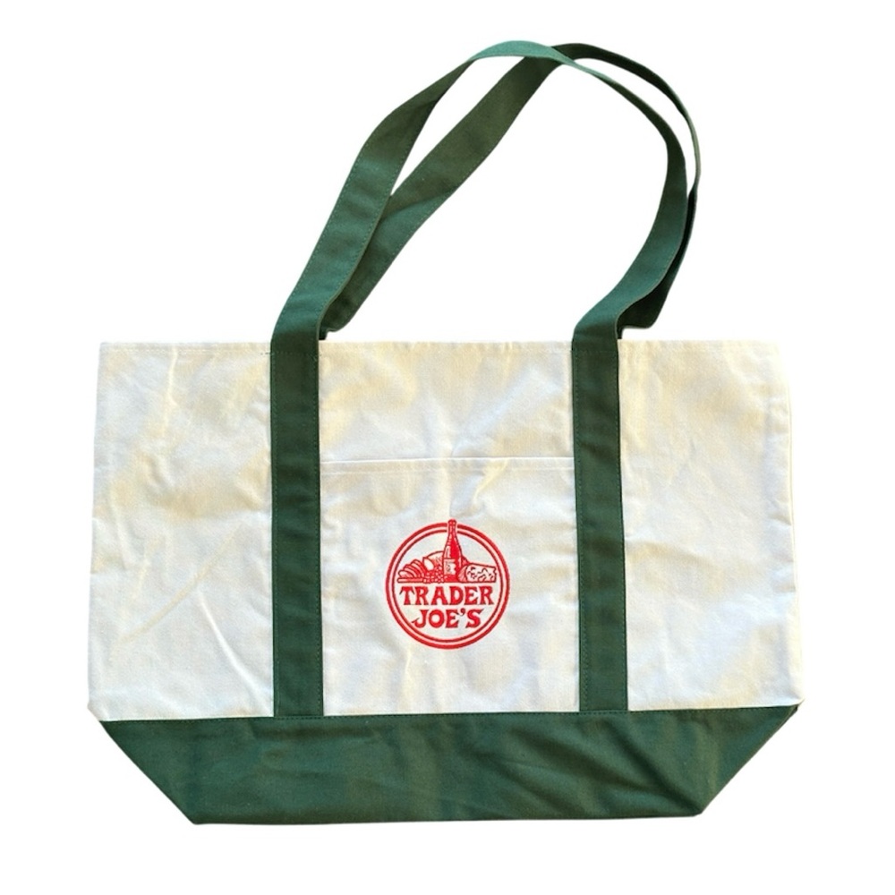 Trader Joe's Green and White Tote Bag - Picture 2 of 2